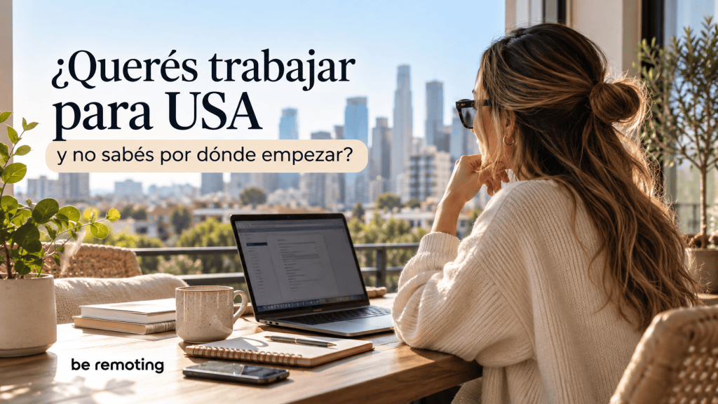 Persona trabajando de forma remota para Estados Unidos desde su computadora.